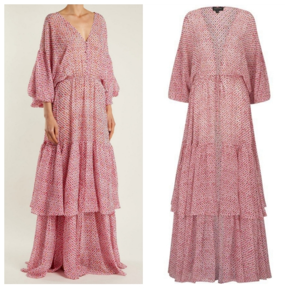 SALONI Nikki Pink Chiffon Maxi Dress